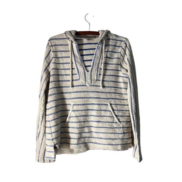 Faherty Tops - Faherty Blue Cream Striped Pacifica Terry Pullover Hoodie Womens Size Small